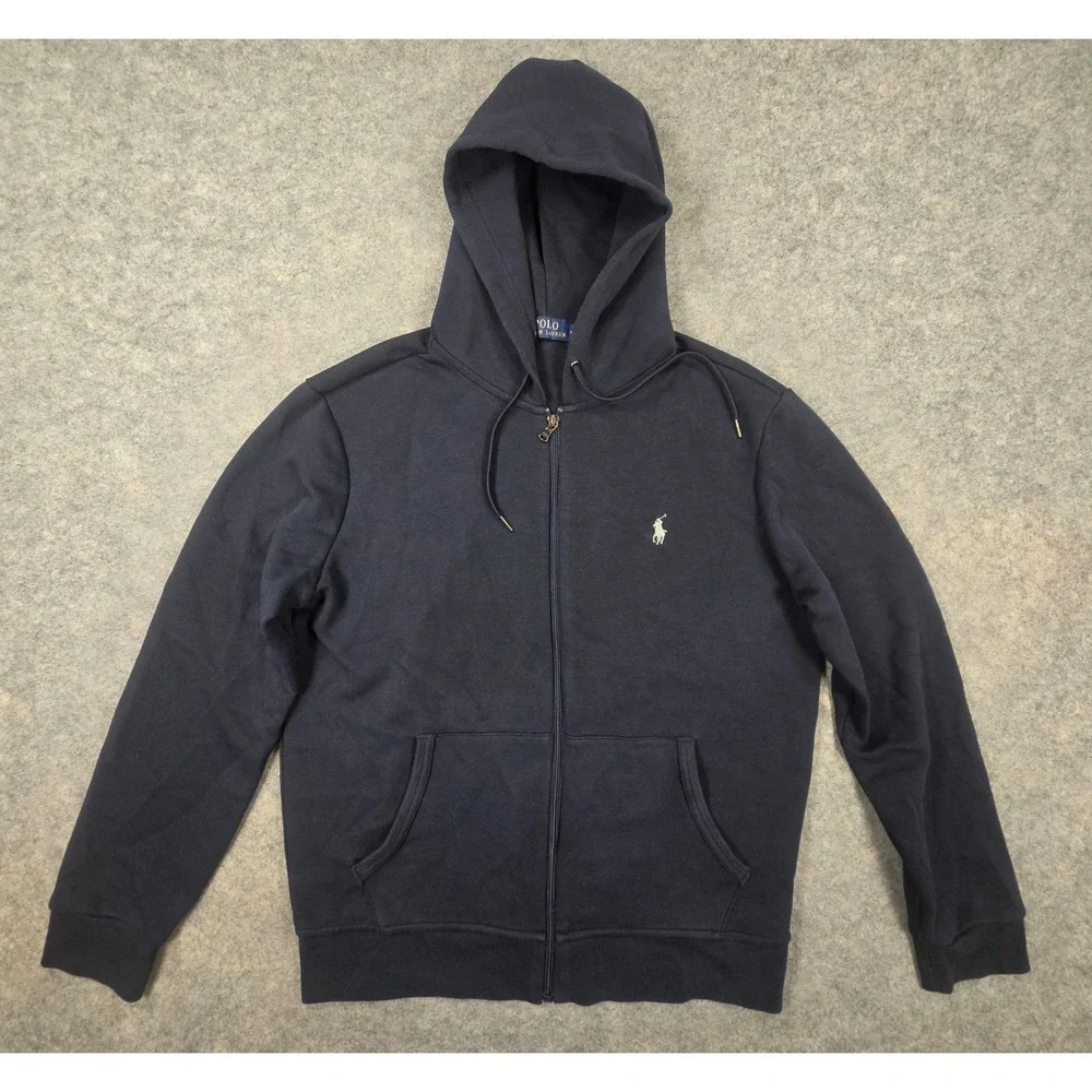 Polo Ralph Lauren Mens Full Zip Hoodie Navy Blue Pony Logo Sweatshirt Jacket